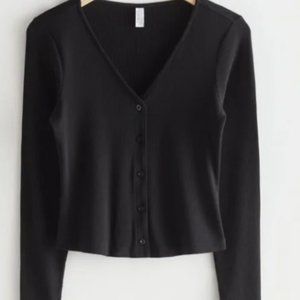 & Other Stories Fitted Rib Cardigan in Black S